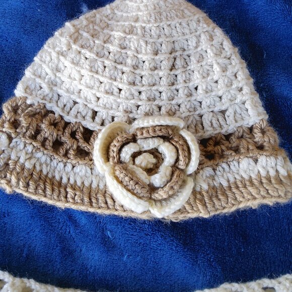 Handmade Cozy crochet hat with flower accent and matching Crochet Shoulder Wrap - Picture 4 of 4